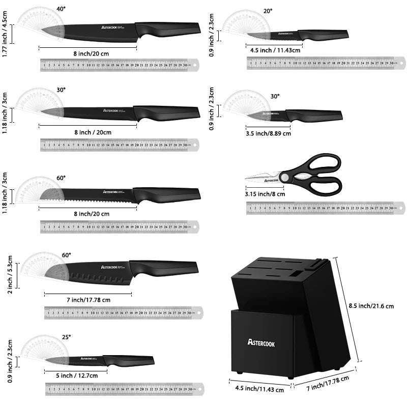 Astercook Kitchen Knife Set With Built In Sharpener