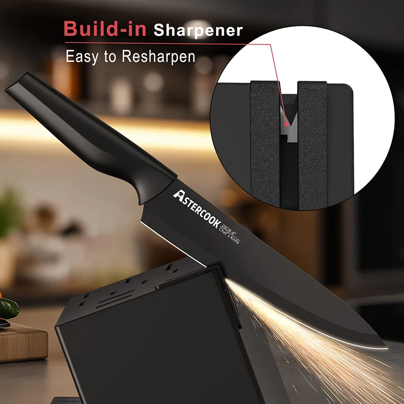 Astercook Kitchen Knife Set With Built In Sharpener