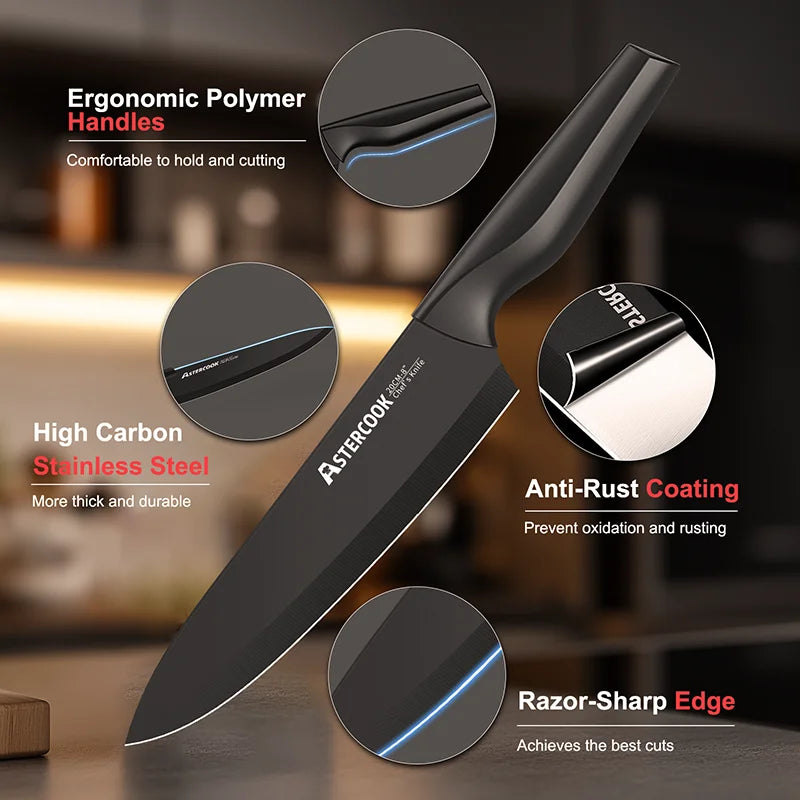 Astercook Kitchen Knife Set With Built In Sharpener