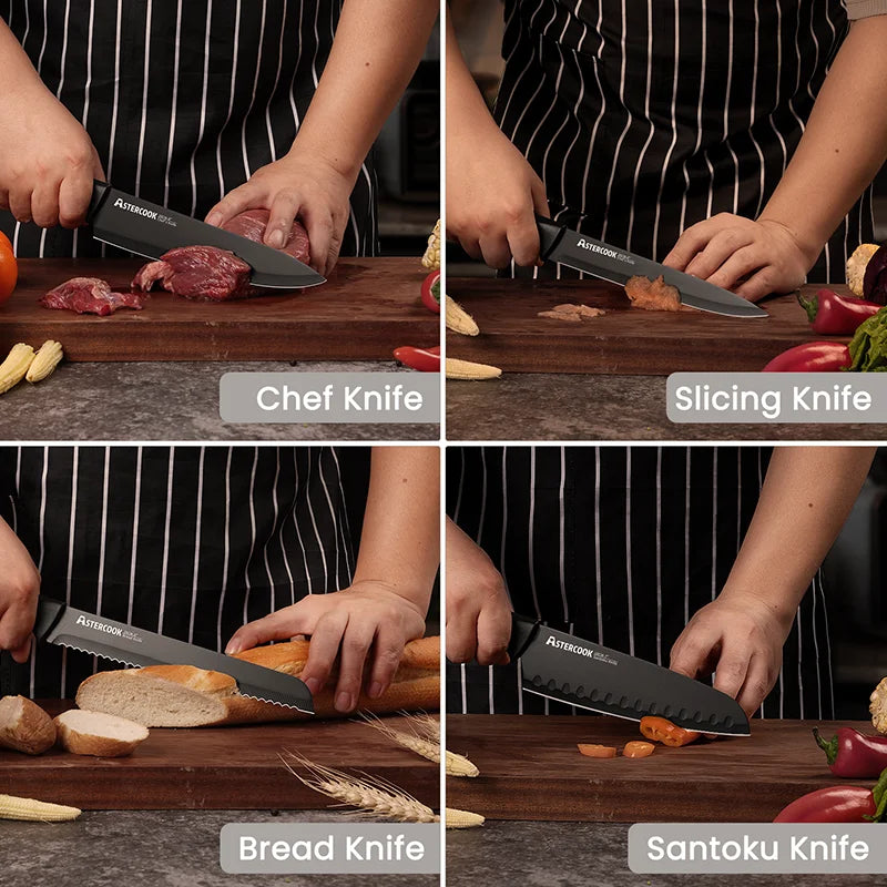Astercook Kitchen Knife Set With Built In Sharpener