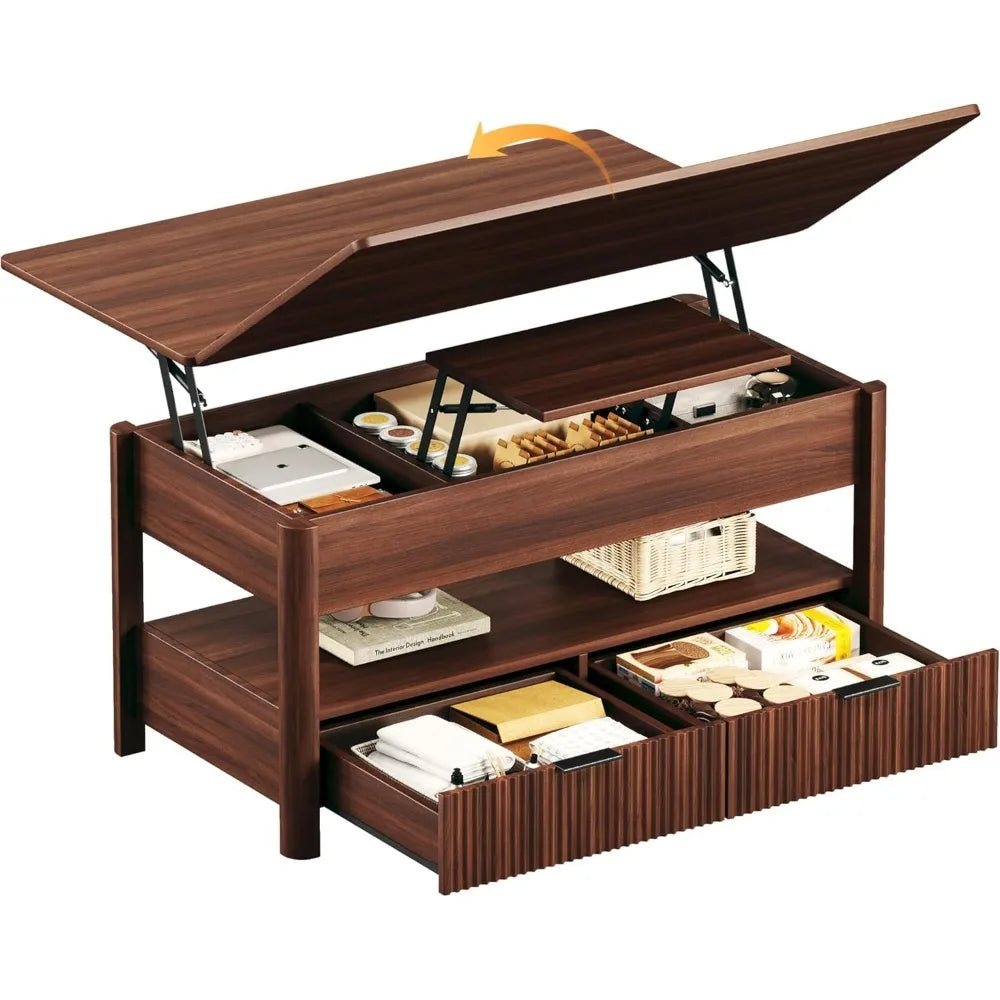 Modern Lift Top Coffee Table with Storage Shelf and Drawers