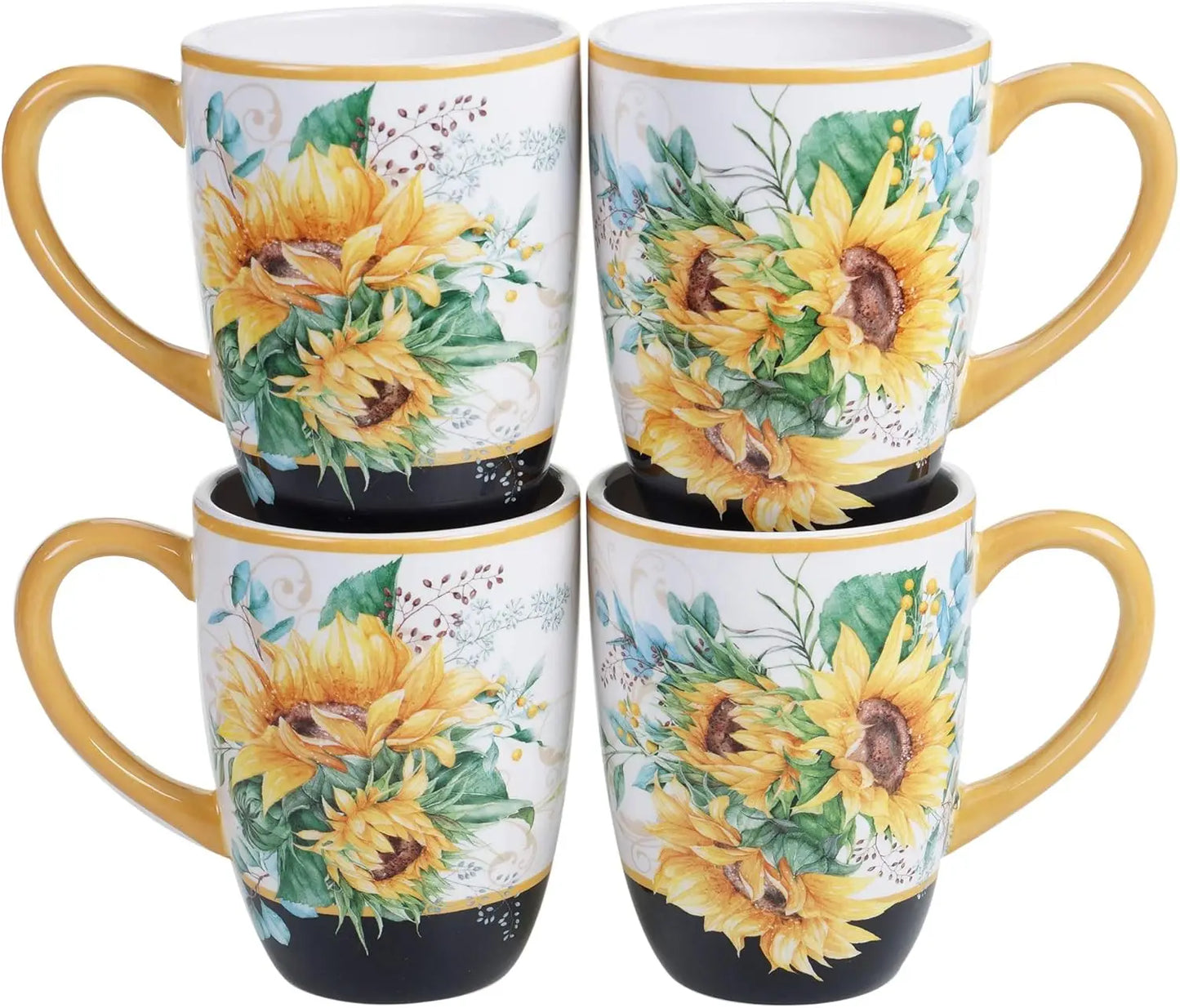 Sunflower Fields Ceramic Dinnerware Set Service For Four