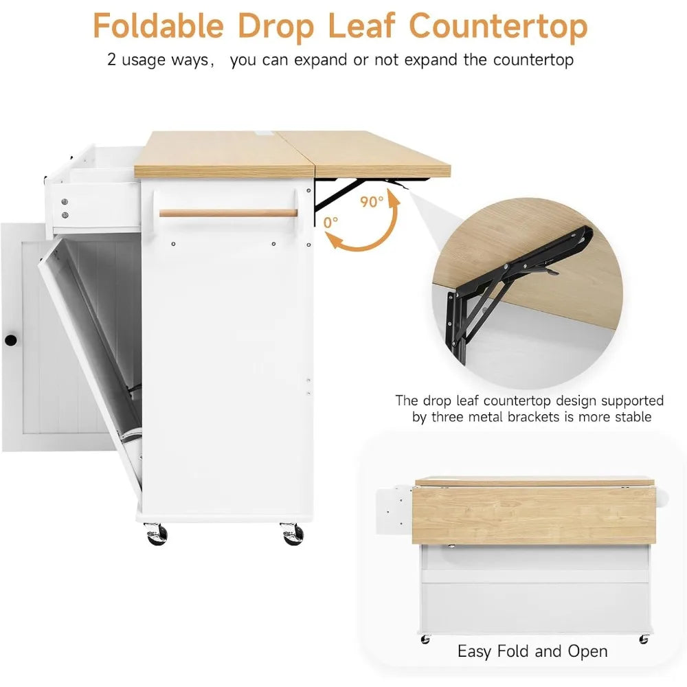 XMSJ Kitchen Island With Power Outlet And Drop Leaf