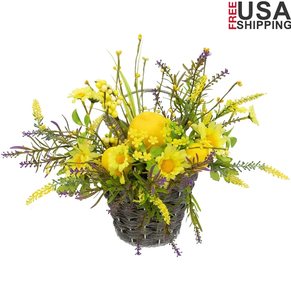 XMSJ Artificial Floral Hanging Basket With Lemons Daisies