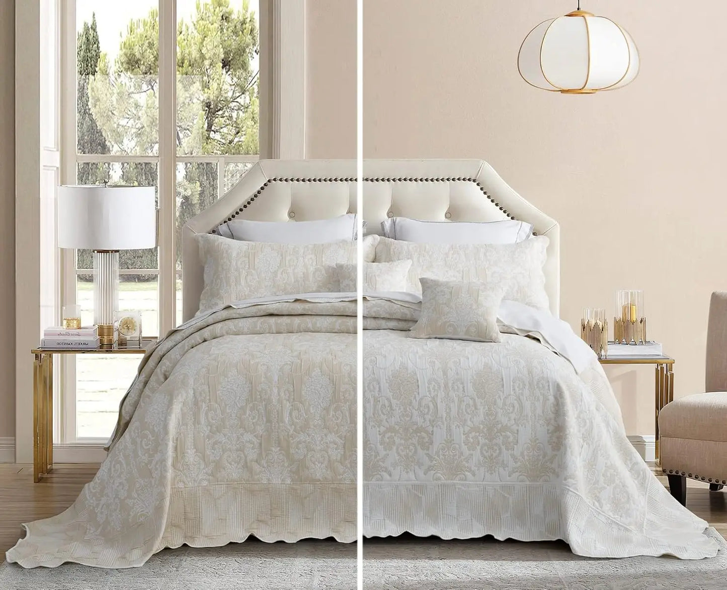 XMSJ Jacquard Matelasse Damask Bedspread Set Lightweight
