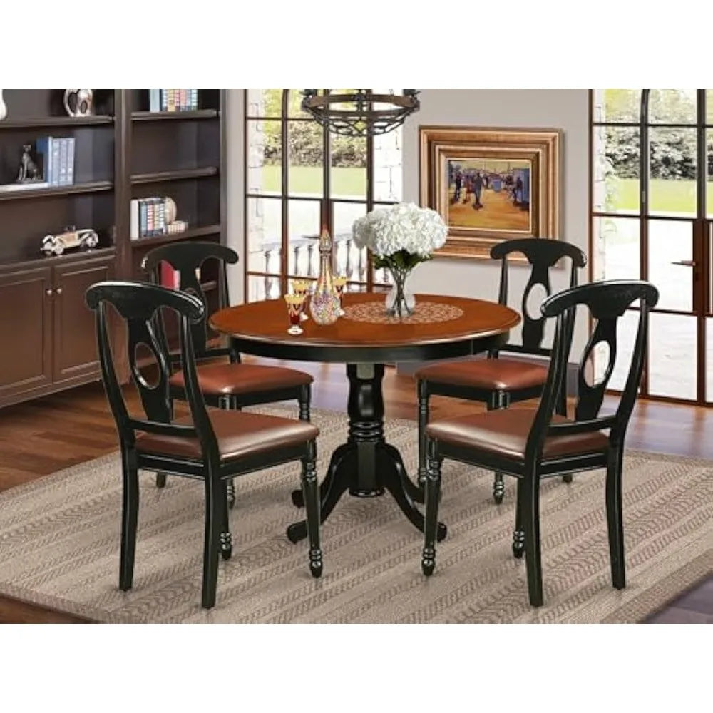 RBXCHign Round Dining Table And Faux Leather Chairs