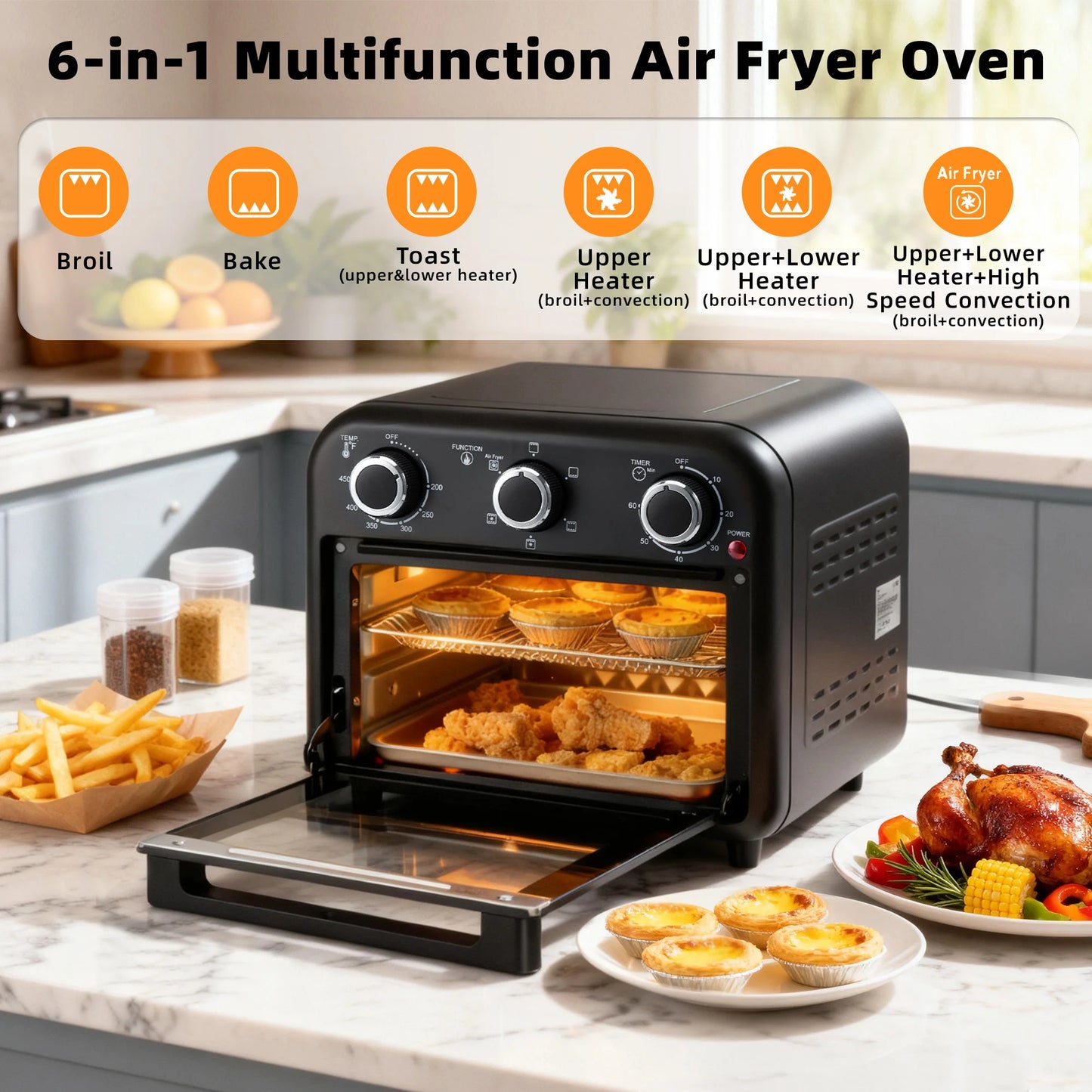 Deli 1300W Six In One Air Fryer Toaster Oven Convection