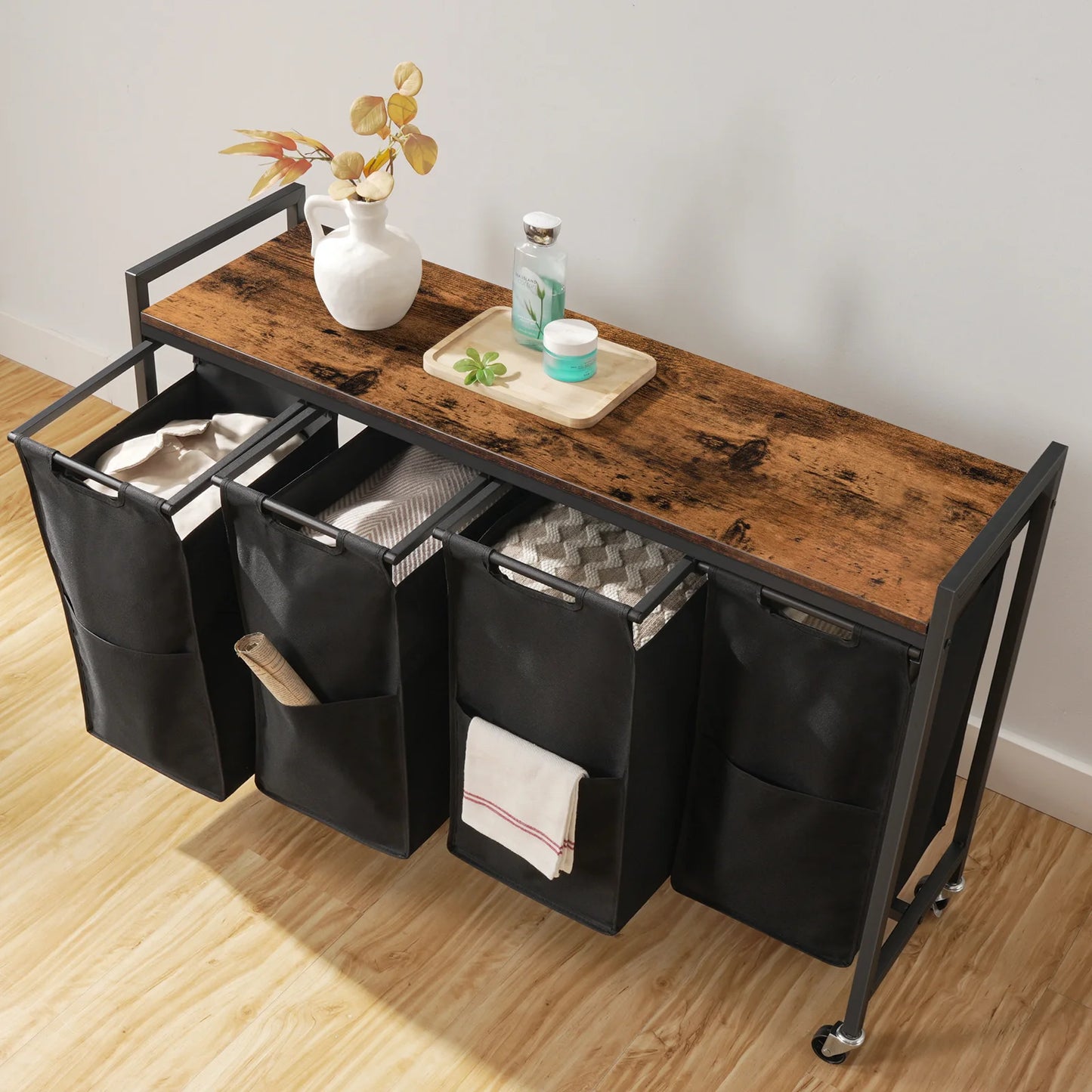 HOOBRO Rolling Laundry Sorter 4 Section Hamper with Wheels