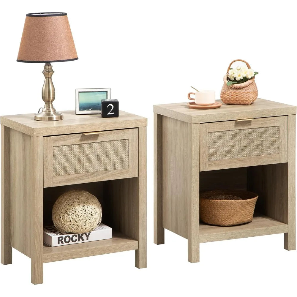 Frame Nightstand Set Of 2 With Drawer And Storage Shelf