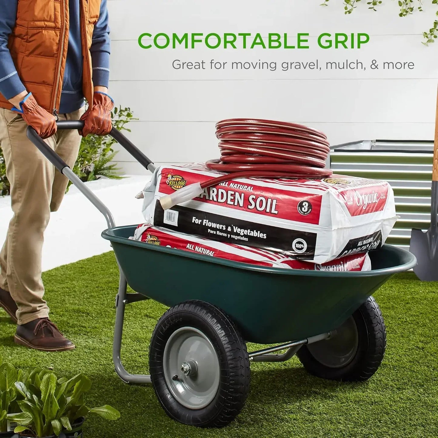 XMSJ Dual Wheel Yard Wheelbarrow With Built In Stand