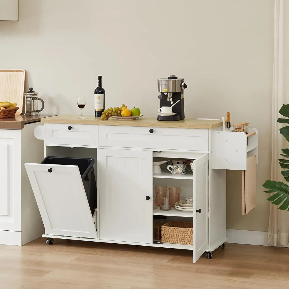 XMSJ Kitchen Island With Power Outlet And Drop Leaf