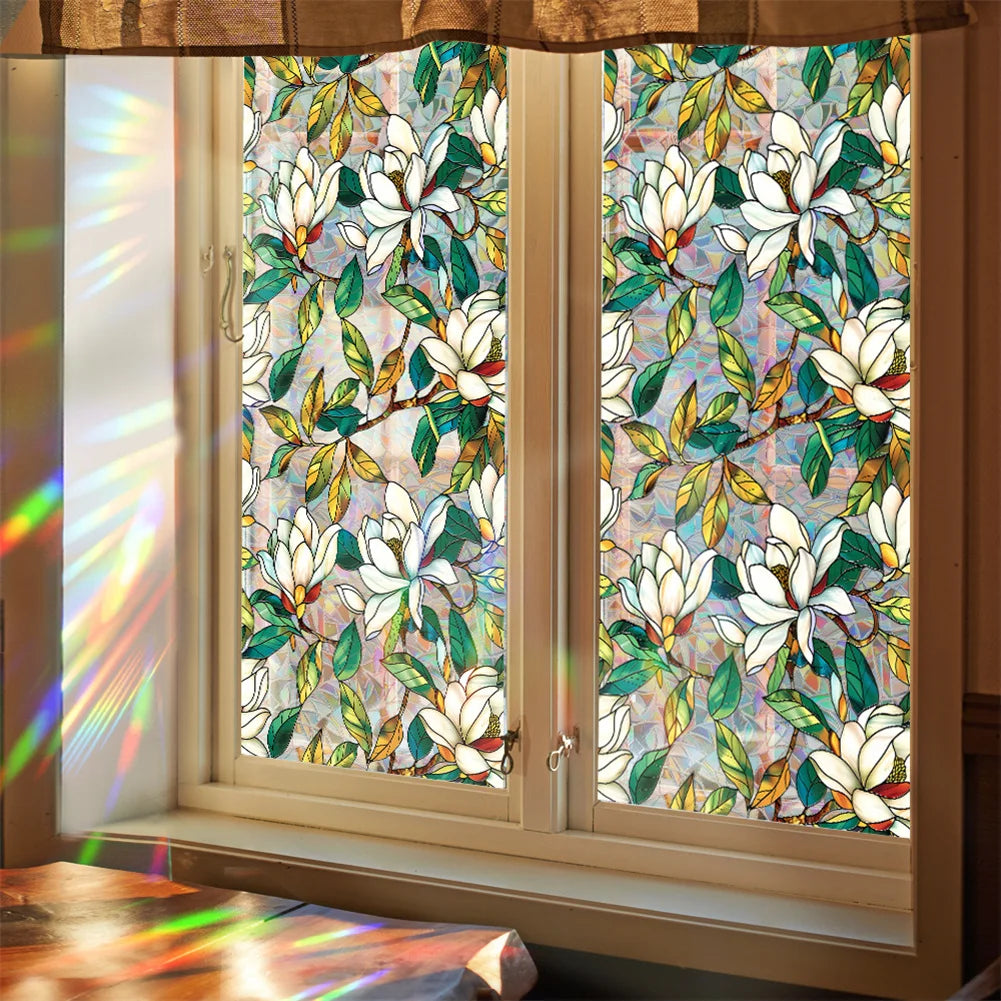 HiMISS Static Cling Flower Glass Window Film Living Room
