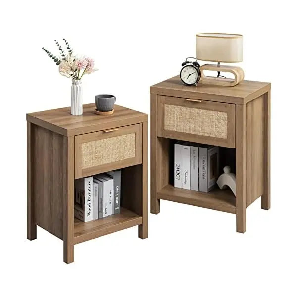 Frame Nightstand Set Of 2 With Drawer And Storage Shelf