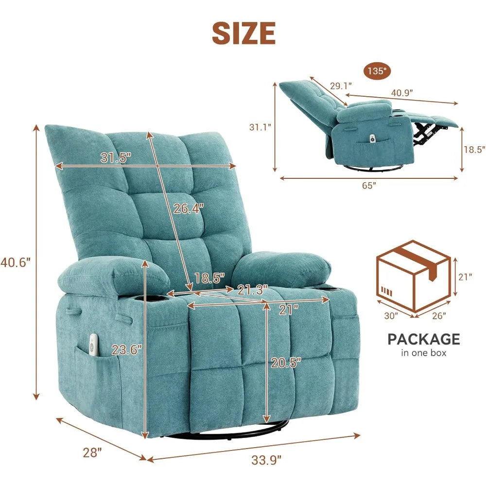 OEING Swivel Rocker Recliner Chair With Massage And Heat