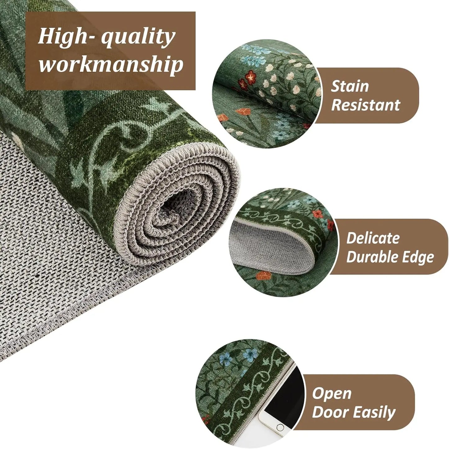 HiMISSH Floral Washable Rug for Entryway Non Slip Indoor Carpet