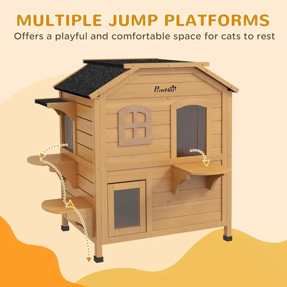 Pawhut Outdoor Cat House Weatherproof Wooden Enclosure