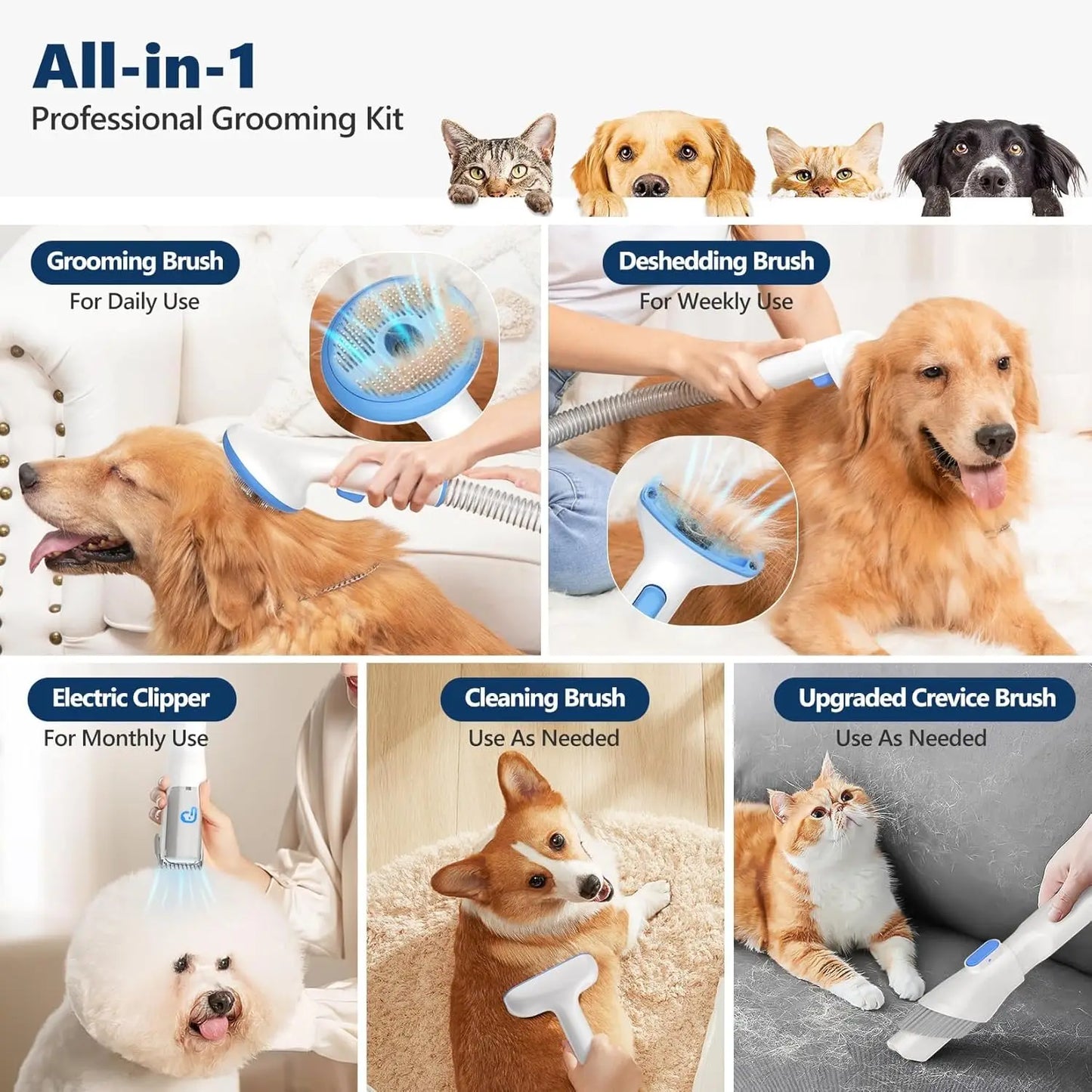 Hign Concerned Pet Grooming Vacuum Kit 5 In 1 For Dogs Cats