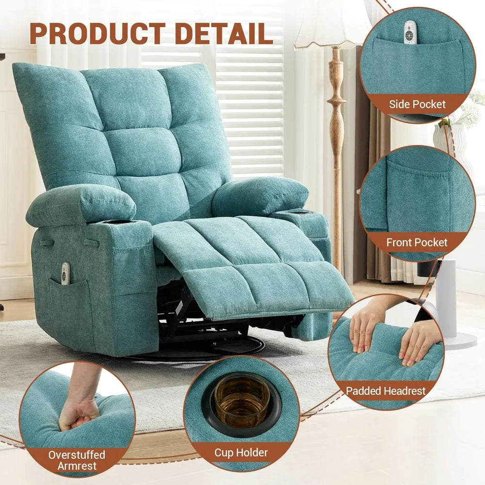 OEING Swivel Rocker Recliner Chair With Massage And Heat