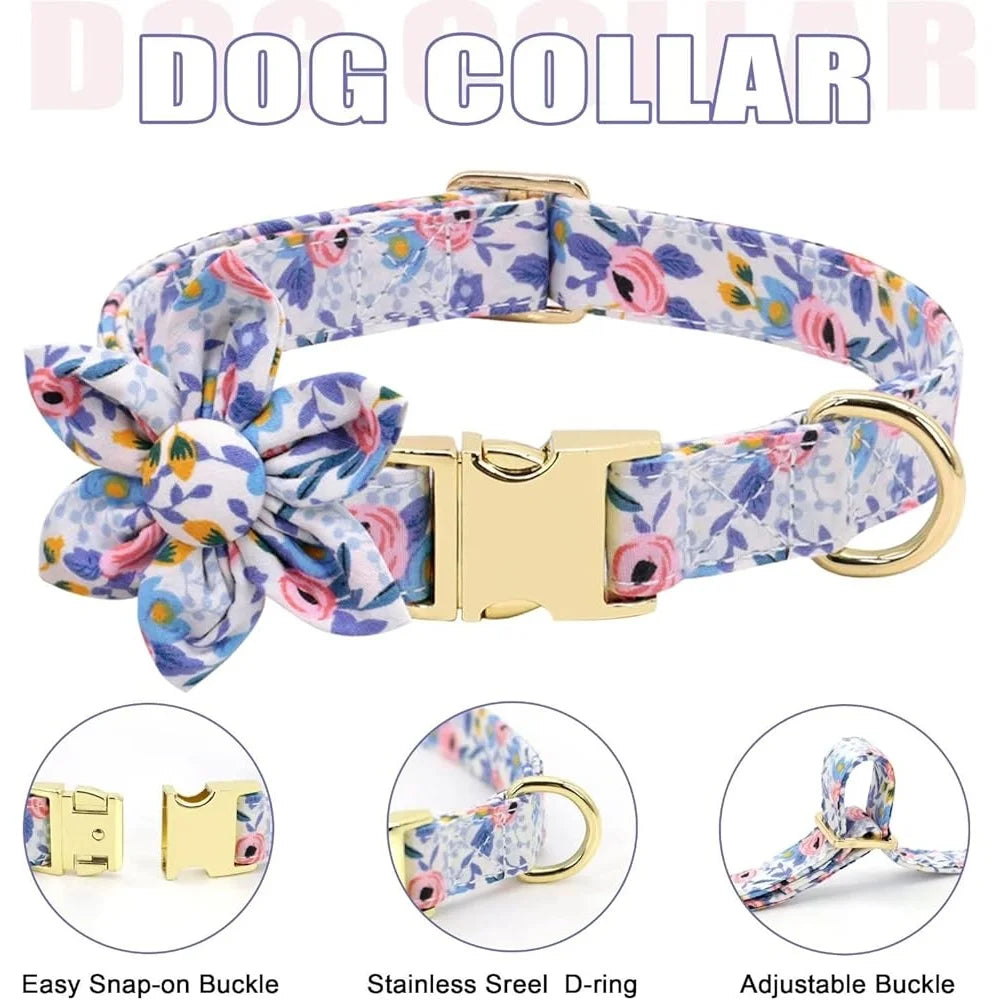 Fujian Cute Dog Harness Leash Collar Floral Mesh Set