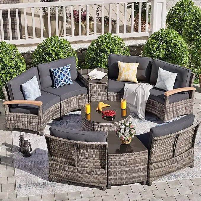 Angduo Outdoor 9 Piece Patio Furniture Set Half Moon