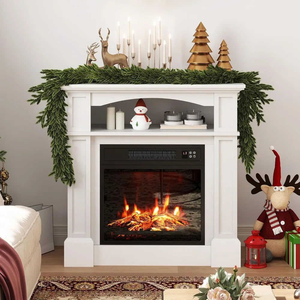 Freestanding Electric Fireplace Mantel And Wood Surround