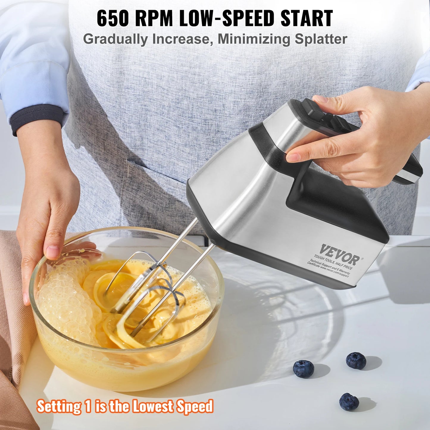 VEVOR Cordless Electric Hand Mixer With 5 Gear Speeds