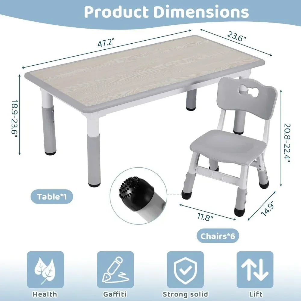 High Concerned Height Adjustable Kids Table 6 Chairs