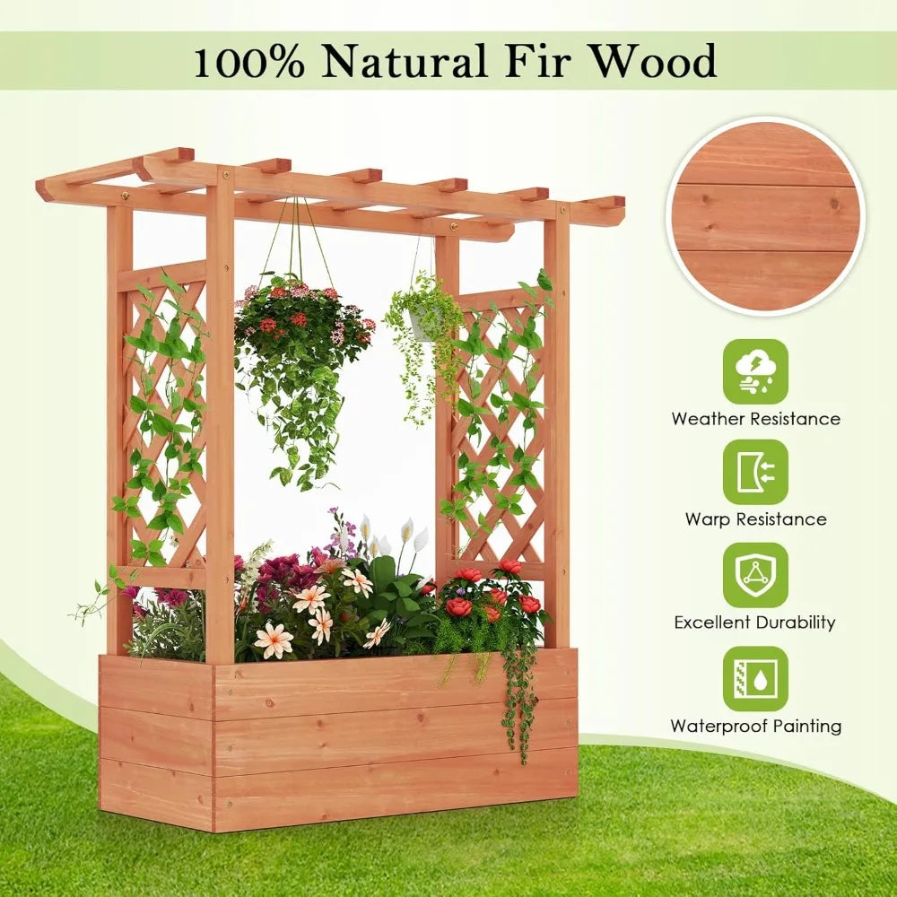 HAPPYGRILL Raised Garden Bed With Trellis And Planter Box