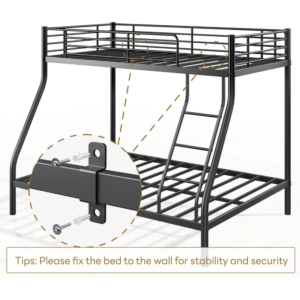 XMSJ Metal Bunk Beds With Ladder Guardrail Heavy Duty