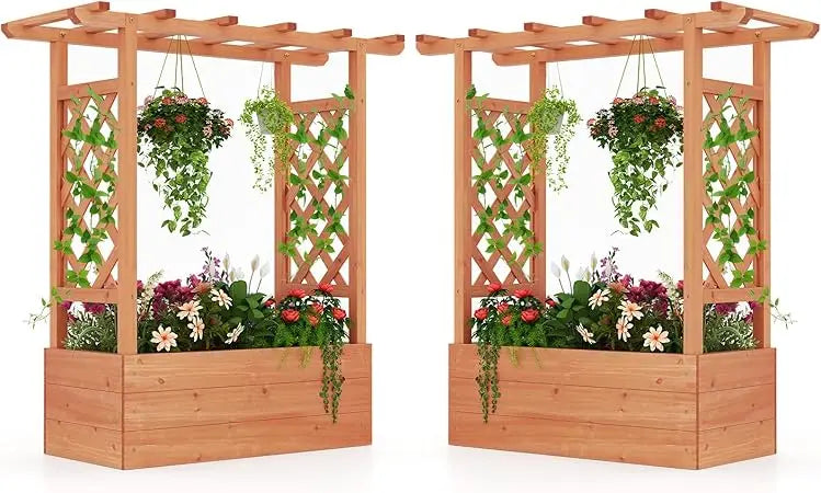HAPPYGRILL Raised Garden Bed With Trellis And Planter Box