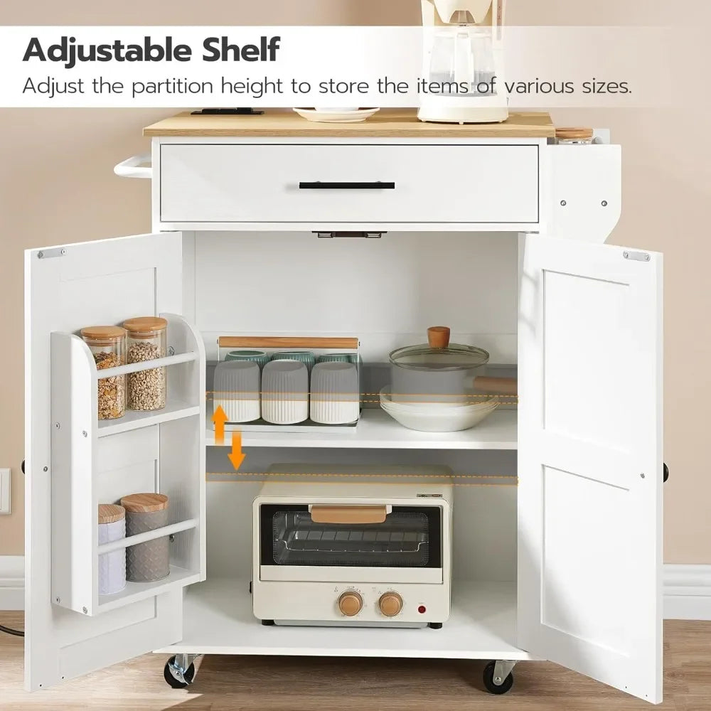 XMSJ Kitchen Island With Power Outlet Spice Rack And Drawer