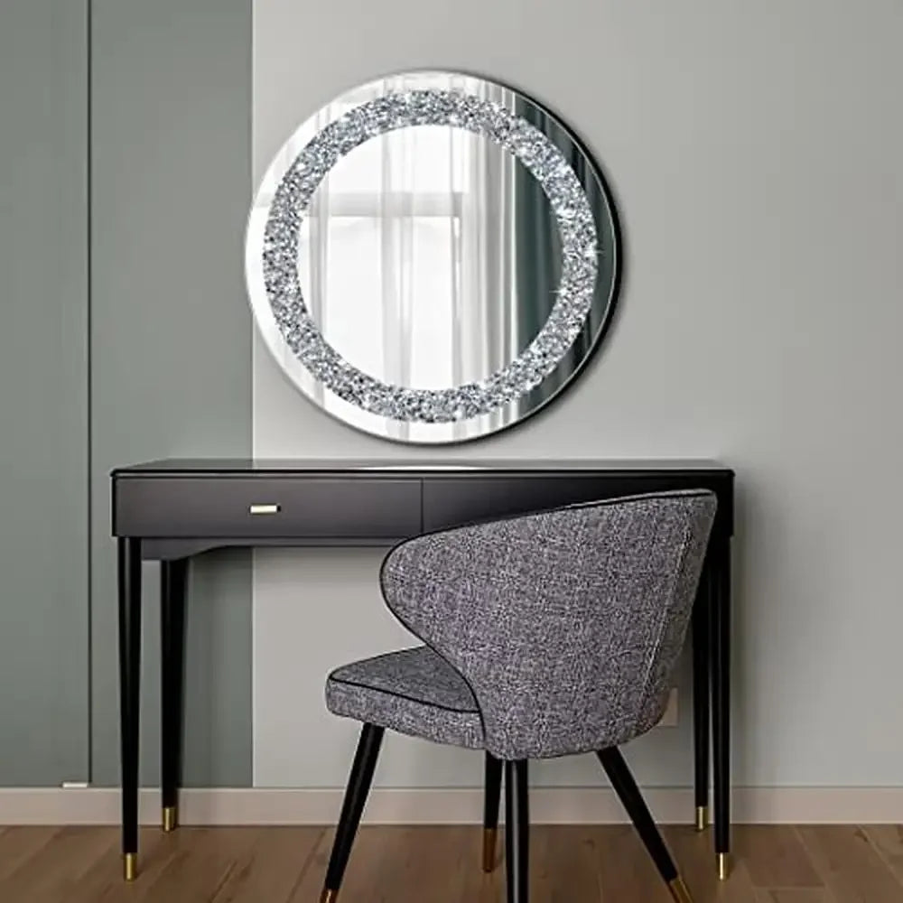 XMSJ Luxury Crystal Crush Diamond Round Wall Mirror
