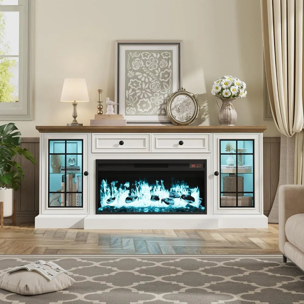 HUANZHUANG Electric Fireplace TV Stand With LED Lights