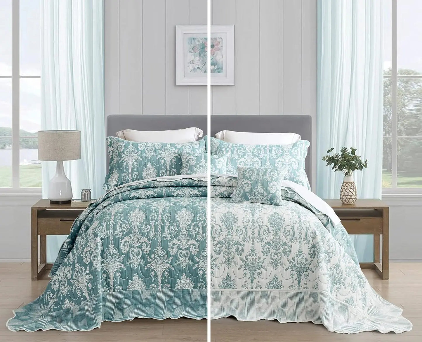 XMSJ Jacquard Matelasse Damask Bedspread Set Lightweight