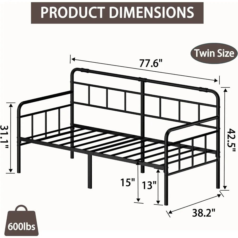 Modern Bed Frame With Steel Slats Support No Box Spring