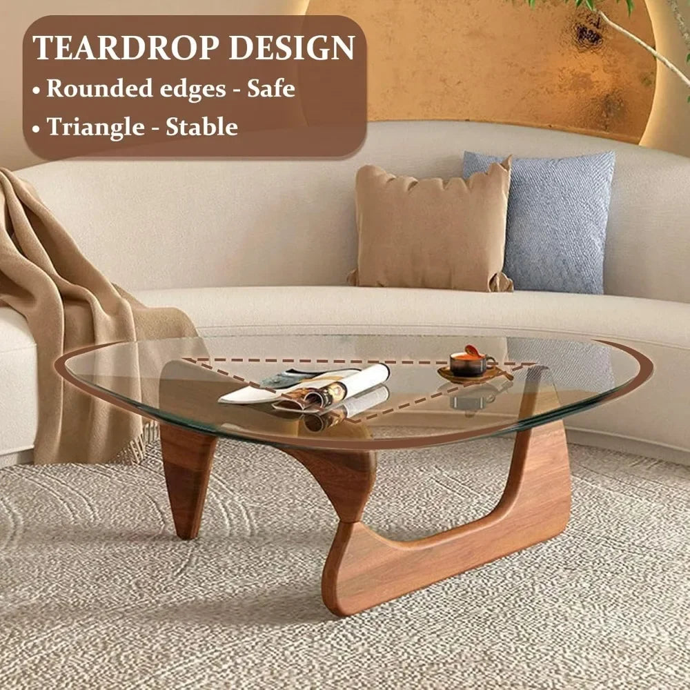 Folded Triangle Glass Coffee Table With Wooden Base