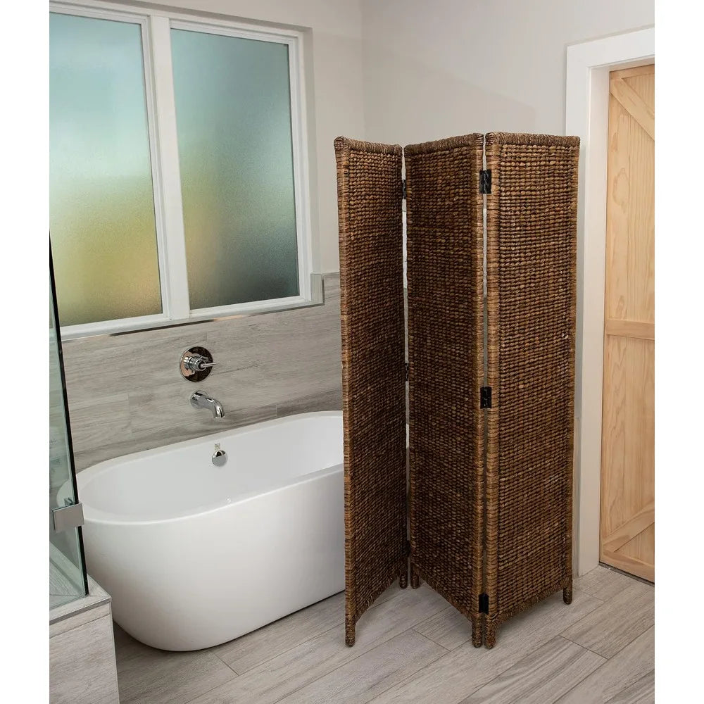 3 Panel Seagrass Room Divider Handwoven Abaca Privacy