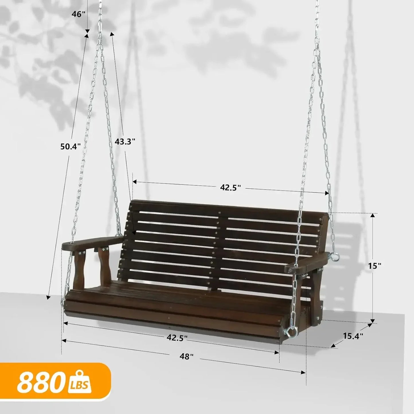 XMSJ Upgraded Patio Wooden Porch Swing for Garden and Courtyard