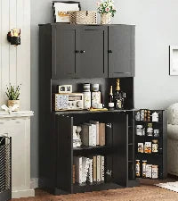 ONBRILL Pantry Cabinet With LED Light And Outlet Kitchen Storage
