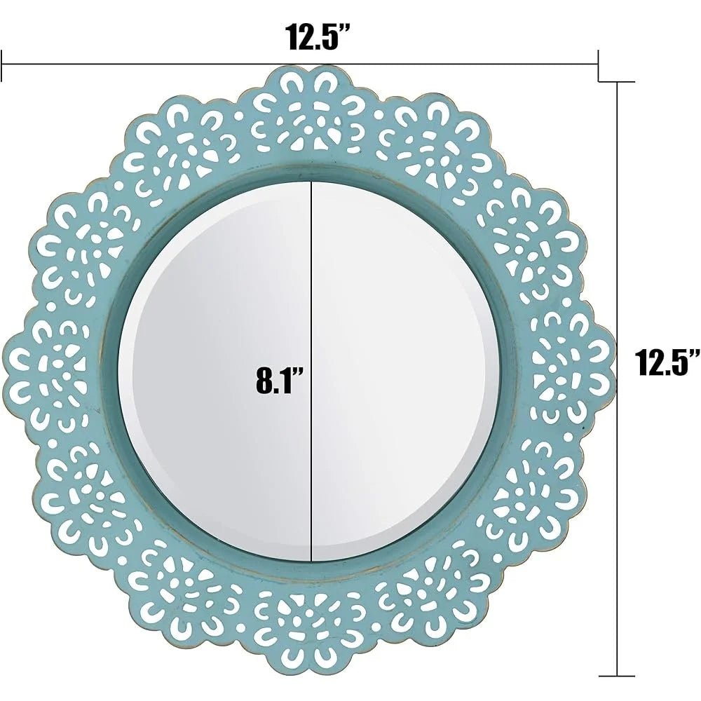 XMSJ Round Metal Lace Wall Mirror Beveled Glass Decor