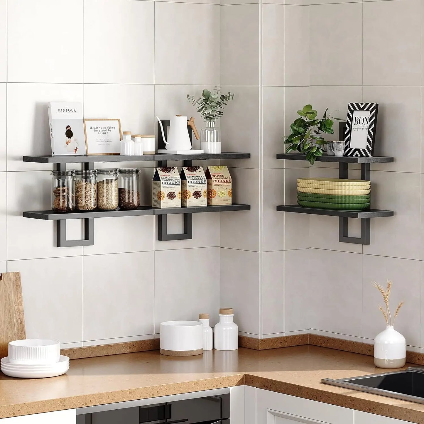 XMSJ Floating Shelves Set Of 3 Wall Mounted 2 Tier