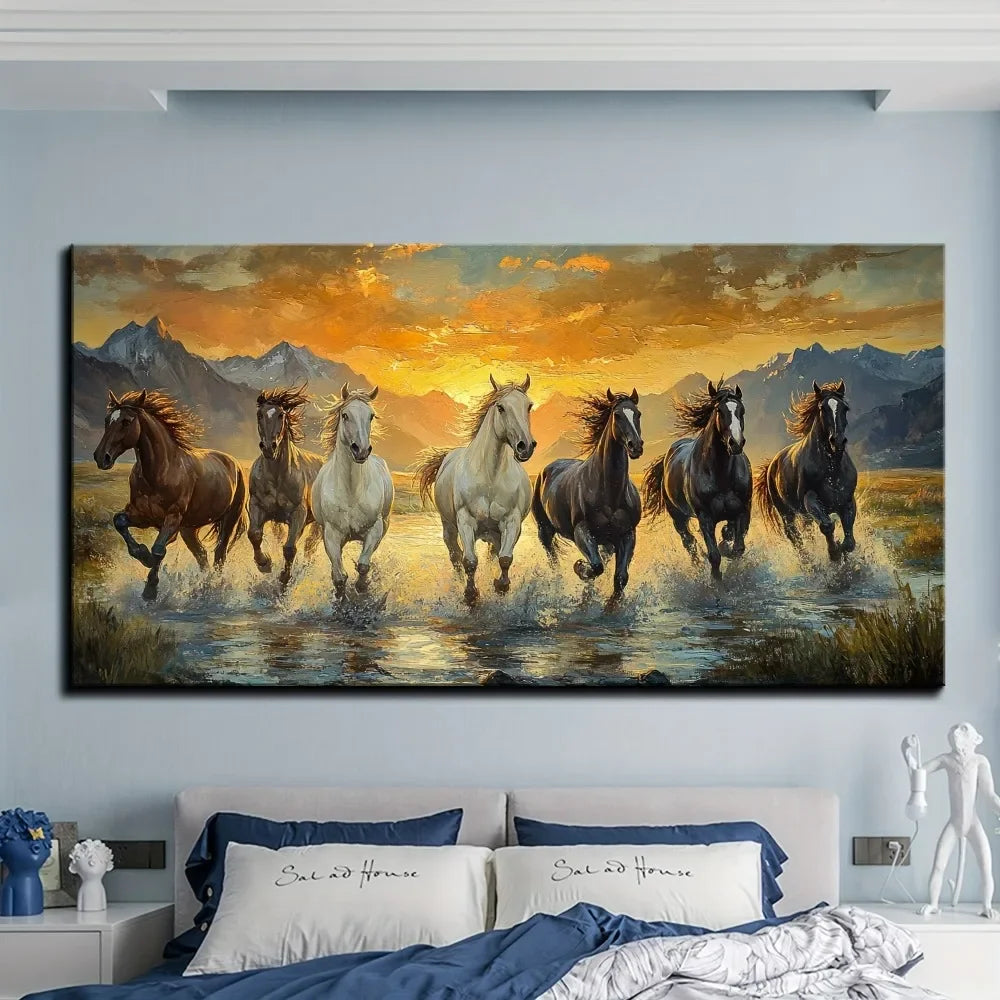 Hign Concerned Elegant Feng Shui Seven Horses Wall Art