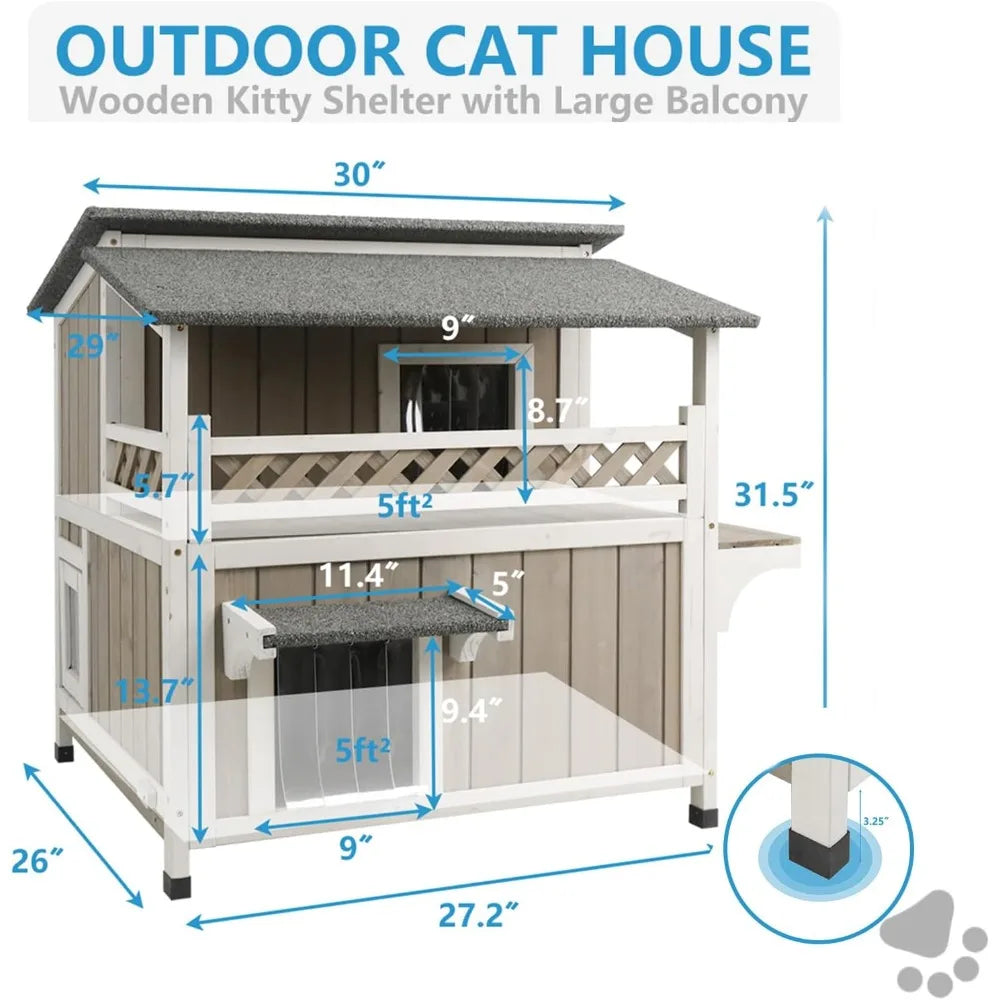 Two Story Wooden Feral Cat Shelter With Waterproof Roof