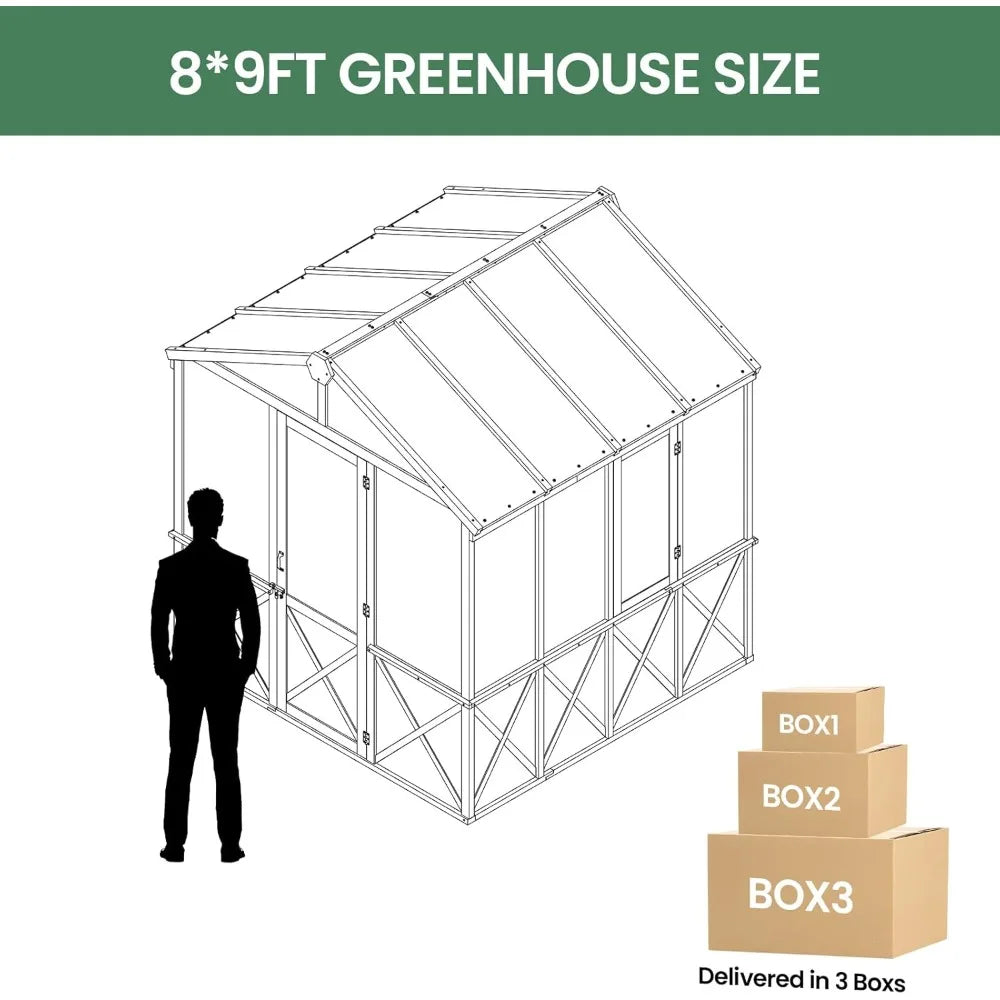 Cover Wooden Greenhouse With Sloped Roof And Shelves