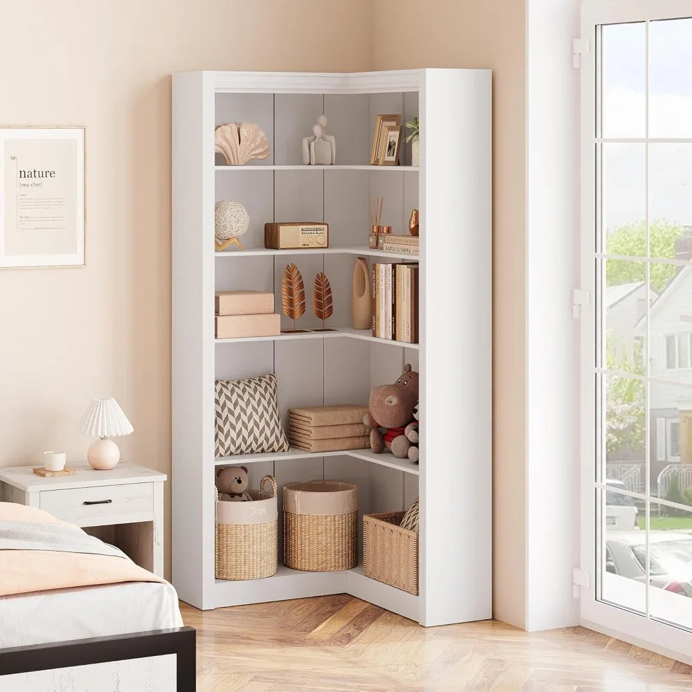 Angduo Corner Bookshelf L Shaped Five Tier Display Shelf