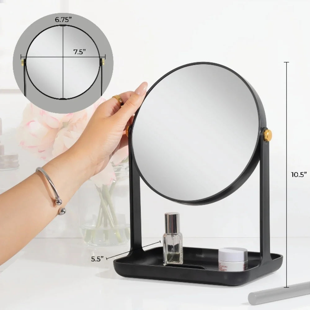 Dual Sided Vanity Mirror With 5X 1X Magnification Phone Holder