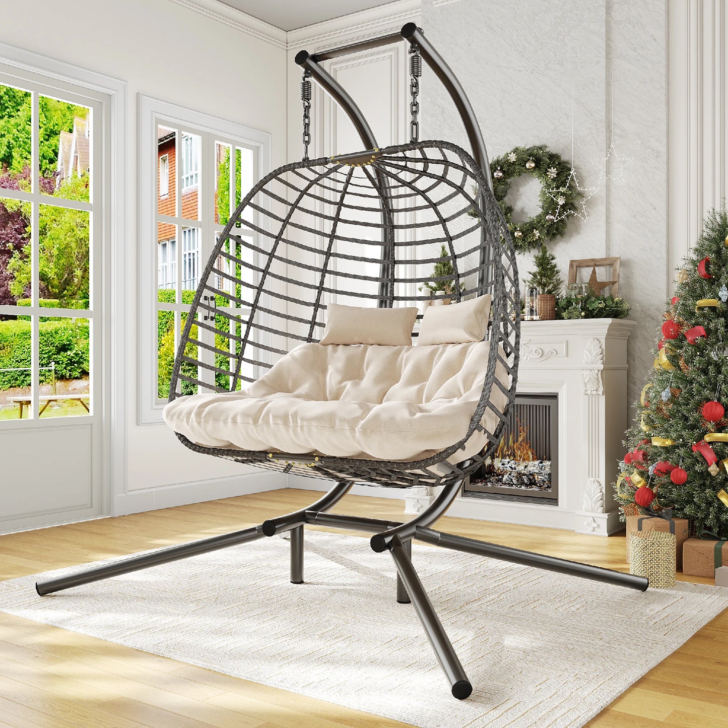 General JDPAG Double Hanging Egg Chair With Stand Hammock
