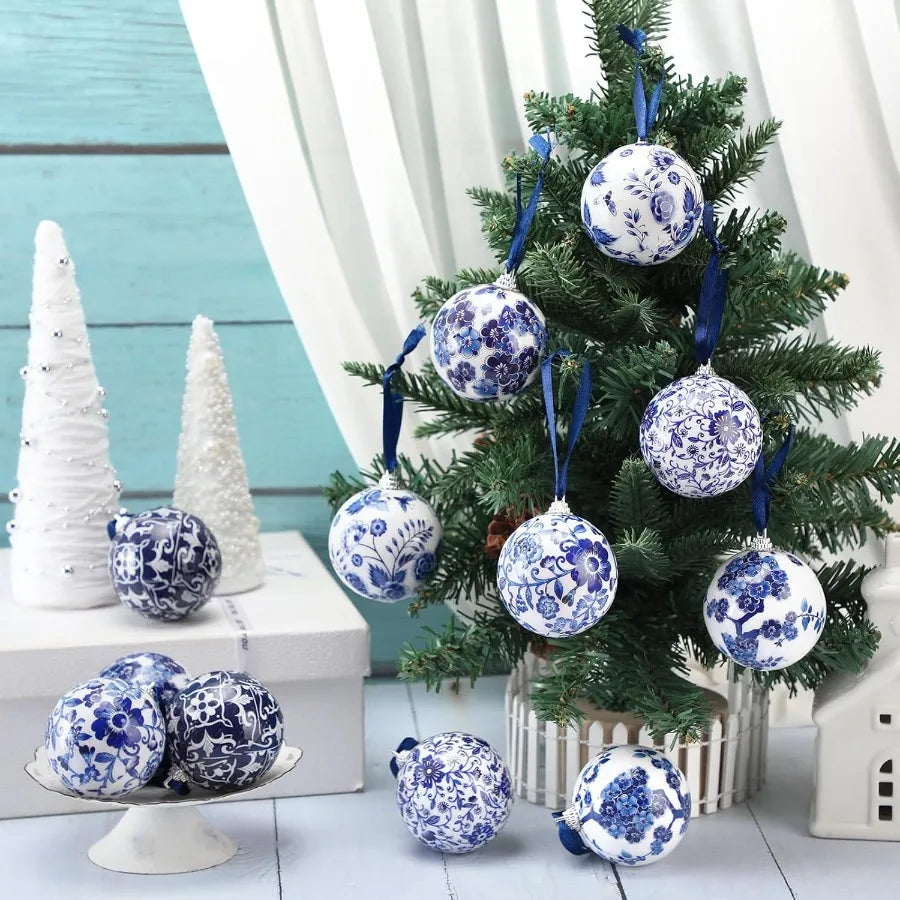 12-Piece Chinoiserie Christmas Ornaments With Premium Ribbon For Tree Decorations