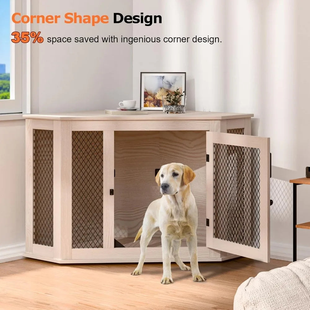 XUYUAN Corner Dog Crate Furniture End Table With Mesh