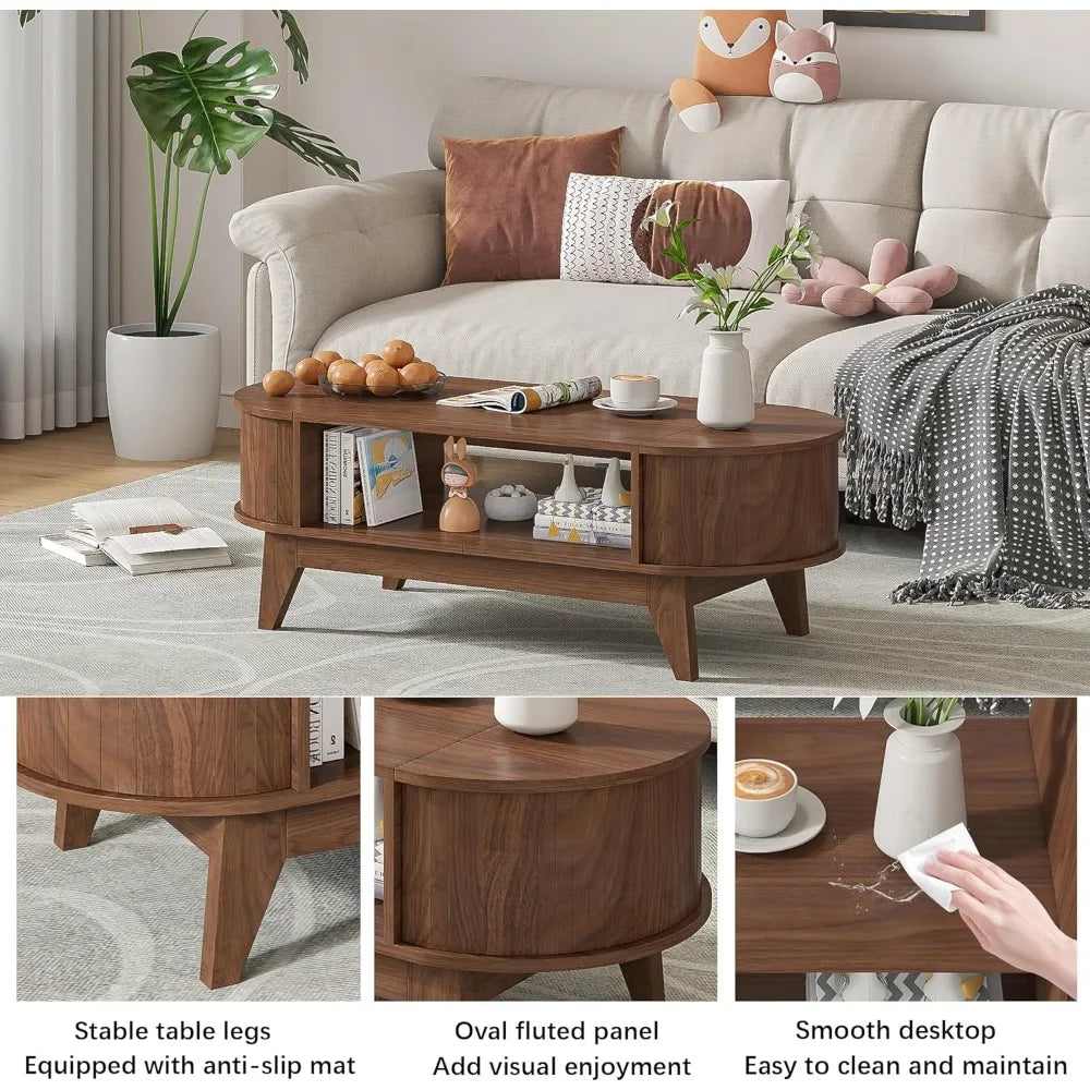 Mid Century Modern Coffee Table With Storage Fluted